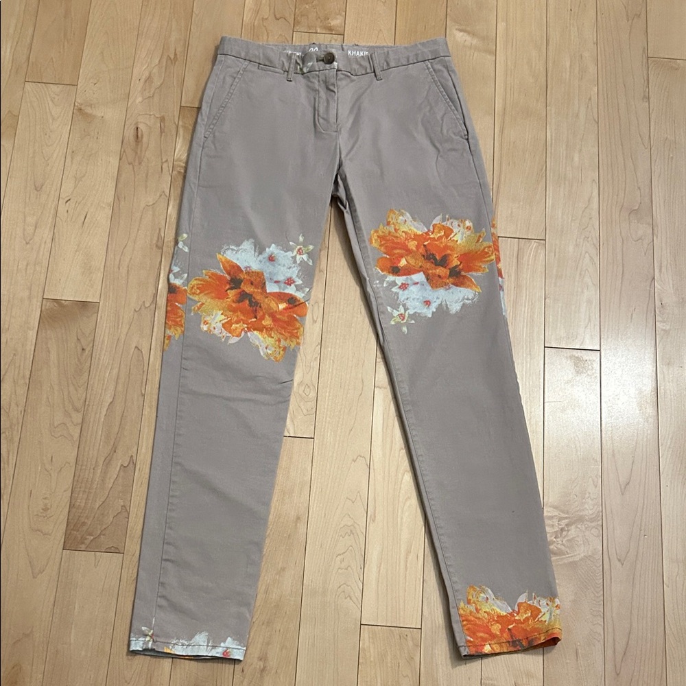 GAP Gray Pants with Orange Floral Design